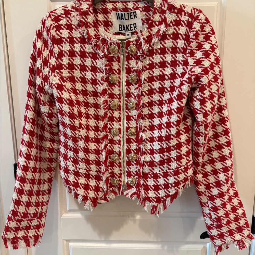 Walter Baker Tweed Brittany Red and White Houndstooth Jacket
